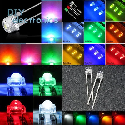 GCSUPERMARKET 3-10mm LED Diodes Light Round/Straw Hat/Flat/Rectangle/Piranha Clear/DIFFUSED