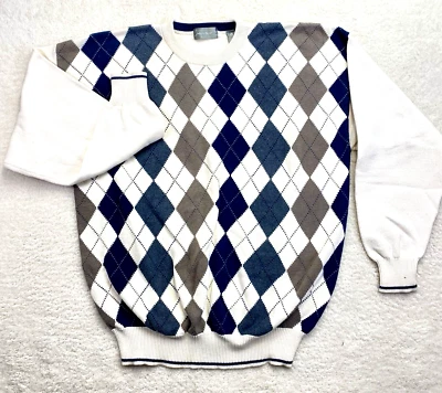 Suéter Pullover De Colección Lord & Taylor Argyle Novedad Preppy Golf Crema Para Hombres Talla L Foto 1 de 4