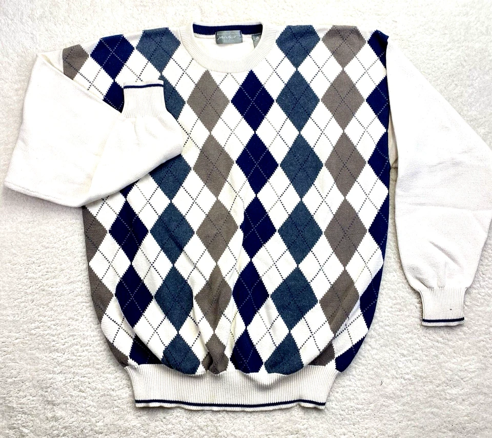 VTG Lord & Taylor Argyle Novelty Preppy Golf Sweater Pullover Cream Mens Sz L - Image 1 of 4