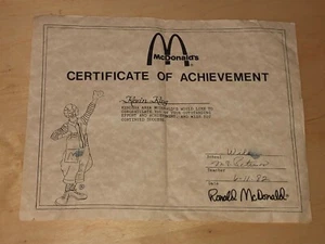 Certificado de logro Ronald McDonald's 1982 premio escolar Kenosha - Imagen 1 de 5