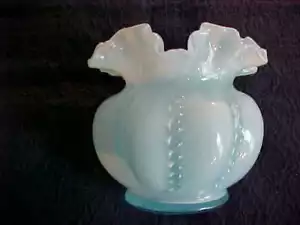 Antique FENTON Light Blue Glass Vase Beaded Columns Frilly Top Late 40s early 50 - Picture 1 of 6