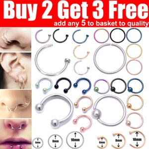 Nose Ring Nose Rings Lip Helix Tragus Lobe Ear Piercing Ring Surgical Steel Hoop - Picture 1 of 5