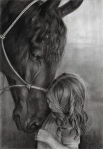 original drawing A3 113GV artwork pastel modern woman&little girl portrait - Picture 1 of 1