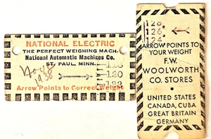 Set of Two Vintage Weighing Tickets National Electric Woolworth very thin - Picture 1 of 4