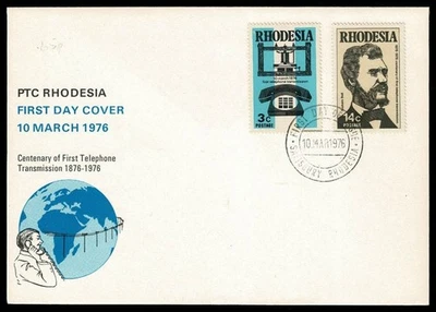SG72G RHODESIA 1976 FDC centenary of first telephone transmission + leaflet - Image 1 of 2