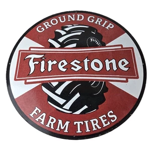 Vintage Firestone Tires Sign - Ground Grip Farm Sales Service Gas Porcelain Sign - Picture 1 of 14