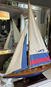 Handmade Model Sailboat, Cloth Embroidered Sail 24” Wide - Picture 1 of 14