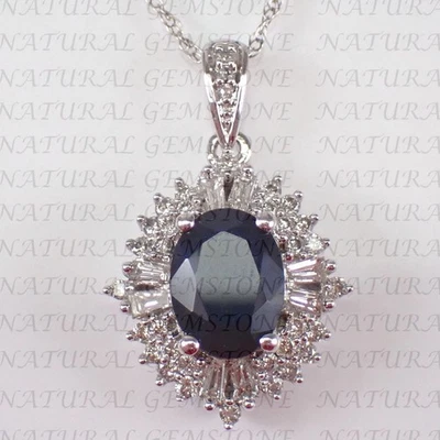 6.50Carat Oval Shape Natural Sapphire and Diamond Pendant 18K White Gold Plated - Image 1 of 4