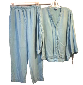 HOT COTTON Sea-Green Outfit L- XL Pants & Shirt 100% Tecel,Button Fr,3/4Slvs,exl - Picture 1 of 5
