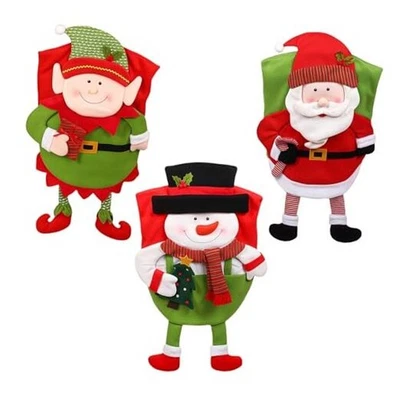  Christmas Chair Covers Set of 3 - Santa, Snowman & Elf Designs, Holiday Chair  - Image 1 of 4