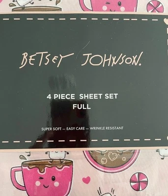 Betsey Johnson 4 Piece Full Sheet Set Hot Chocolate Winter Cozy Pink Bedding Set - Image 1 of 4