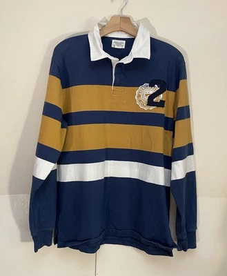 Vintage American Eagle Rugby Shirt Y2K Blue Gold Stripe Preppy Frat Size Large — 第 1/4 张图片