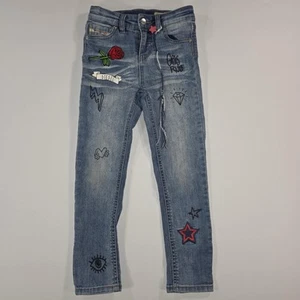 Diesel Kid Girls Rule Size 6 Super Slim Skinny Blue Jeans Patches Tattoo Art - Picture 1 of 8