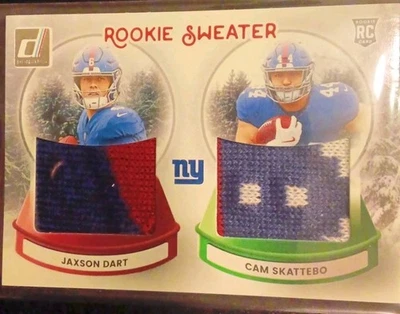 Jaxson Dart Cam Skattebo DUAL ROOKIE SWEATER #SWED-NYG 2025 Donruss Giants - Image 1 of 2