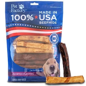 100% Made in USA Beefhide 5" Chip Rolls Dog Chew Treats - Beef & Chicken Flav... - Picture 1 of 9