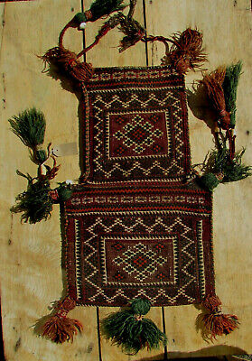 Antique Middle Eastern Tribal QASHQAI CARPET SALT BAG Tassels Wool (listing 4) • 73.99€