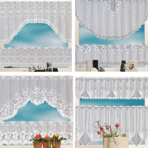 Lace Coffee Cafe Net Curtain Panel Tier Curtain Set Kitchen Window Pelmet HOT - Picture 1 of 15
