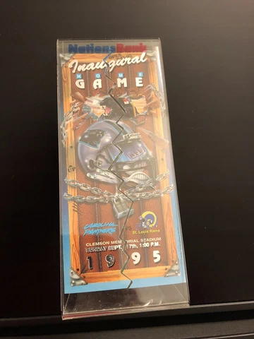 NFL Carolina Panthers Souvenir Inaugural Game Ticket with Display Stand And Pin Cover