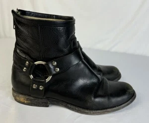 Frye Boots Black Leather Harness Zipper Biker Riding Work Women’s 7 - Picture 1 of 16