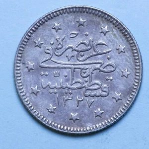 TURCHIA MUHAMMAD V 2 KURUSH AH1327/2 (1910) BB ARGENTO SILVER COIN MONETA - Imagen 1 de 2