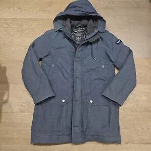 Calvin Klein Coat Mens Medium Navy Blue Hooded Utility Insulated Jacket Button - Picture 1 of 10