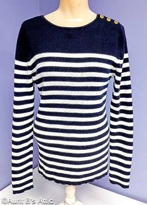 Suéter Ralph Lauren Damas De Colección Y2K Azul Marino/Blanco Algodón/Nylon Rayas Manga Larga Lg Foto 1 de 4