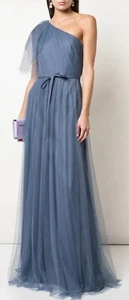 Marchesa Notte Ivrea One Shoulder Long Dress In Slate Blue NWT size 16 - Picture 1 of 5