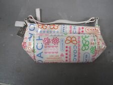 Coach Logo Hearts, Flowers & Butterfly White Wristlet Bag Purse Pink Lining.