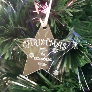 Star Personalised "Christmas with the Family" Engraved Christmas Tree Decoration - Picture 1 of 3