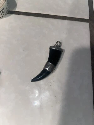 VTG 925 Sterling Silver Shiny Black Horn Pendant 2.5 Long Foto 1 de 4
