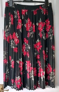 Damenrock plissiert schwarz & rot Blumenmuster elastische Taille - NEU - Bild 1 von 7