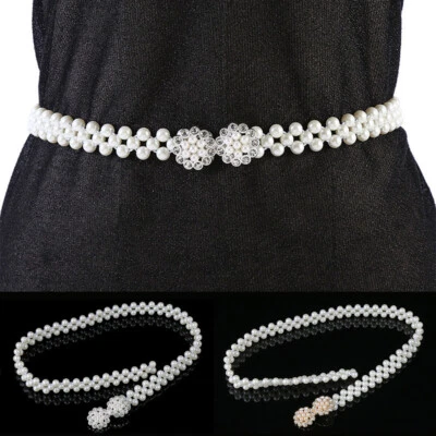 Женщин жемчуг ремень пояс со стразами кристалл свадьбы свадебный ремень талии цепочка * - Изображение 1 из 4