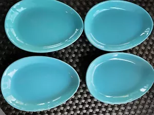 Crate & Barrel Cyan Oval Egg Shape Snack Plates Set Of 4 Easter Decor - Picture 1 of 4