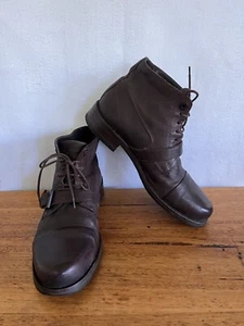 /🍃 EMPORIO ARMANI brown Leach Ankle Buckle Lace Up Boots Booties Vintage 41 10 - Photo 1 sur 8