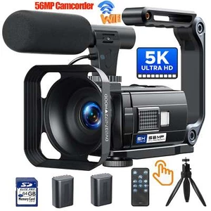Video Camera 5K 56MP Camcorder Touchscreen Podcast Camera Recorder WiFi , Tripod - Picture 1 of 10
