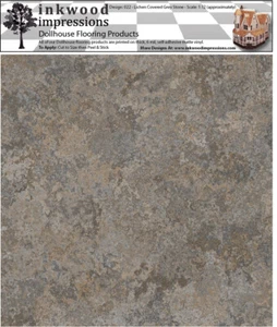 Dollhouse Flooring 6 mil Peel Stick Vinyl 12"x12" Lichen Covered Grey Stone 022 - Picture 1 of 1