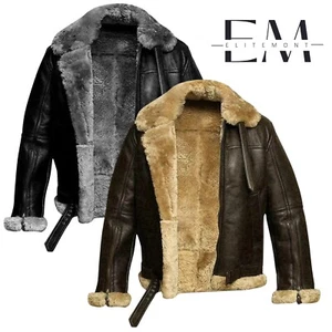 Mens Sheepskin Leather B3 Bomber RAF Aviator Pilot Jacket Winter Flying Coat - Picture 1 of 10