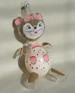 Vintage De Carlini Italian Hand Blown Girl Bear Christmas Ornament in Jumper. - Picture 1 of 12