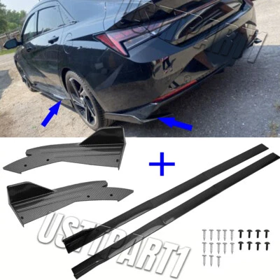 FOR HYUNDAI ELANTRA 2018-2024 SEDAN SIDE SKIRT + REAR SIDE SPLITTER LIP CARBON Foto 1 de 4