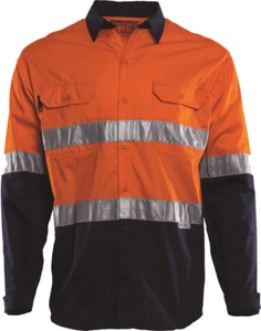 Workhorse HI-VIS VENTED SHIRT Long Sleeve ORANGE/NAVY- Size S, M, L Or XL - Picture 1 of 5