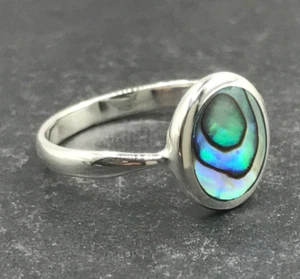 Abalone oval ring, solid Sterling Silver, UK size P, paua shell. New. - Picture 1 of 14