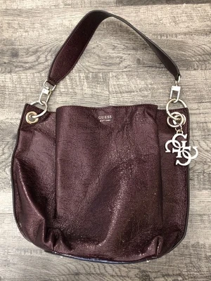 Guess Purple Purse Handbag Bag Satchel Purse Vintage Faux Patent Leather 11”x13” - Image 1 of 4