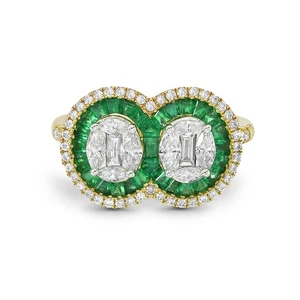 Anillo de oro amarillo de 18 quilates con halo de diamantes esmeralda ovalado declaración cóctel joyería fina - Imagen 1 de 6