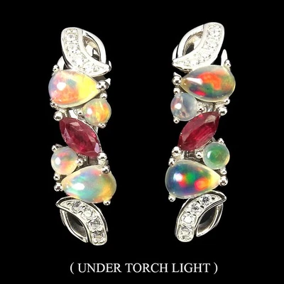 925 Sterling Silver Earrings Pear Fire Opal 6x4mm Simulated Cz Gemstone Jewelry - Image 1 of 4