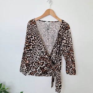 Whistles Leopard Print Jersey Wrap Tie Top S 8 10 - Picture 1 of 7
