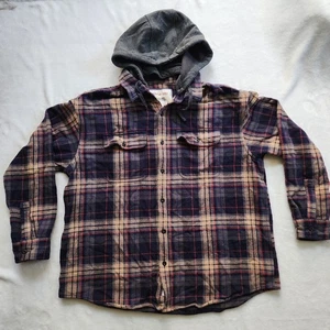 Giacca AE American Eagle uomo XXL pesante a quadri in flanella con cappuccio rimovibile - Foto 1 di 10