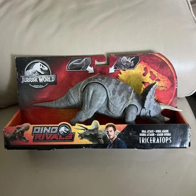Jurassic World Triceratops Doble Ataque Dino Rivals Dinosaurio NUEVO RARO Gris Gris Foto 1 de 4