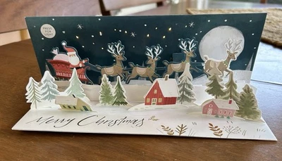 3D Pop Up Panoramic Light-Up Greeting Card Stars Sleigh Merry Christmas to All - Image 1 of 4