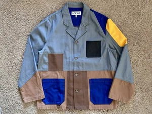 Taglia 54 XL - Cappotto sportivo Loewe patchwork anagramma logo twill denim colorblock nuovo - Foto 1 di 11