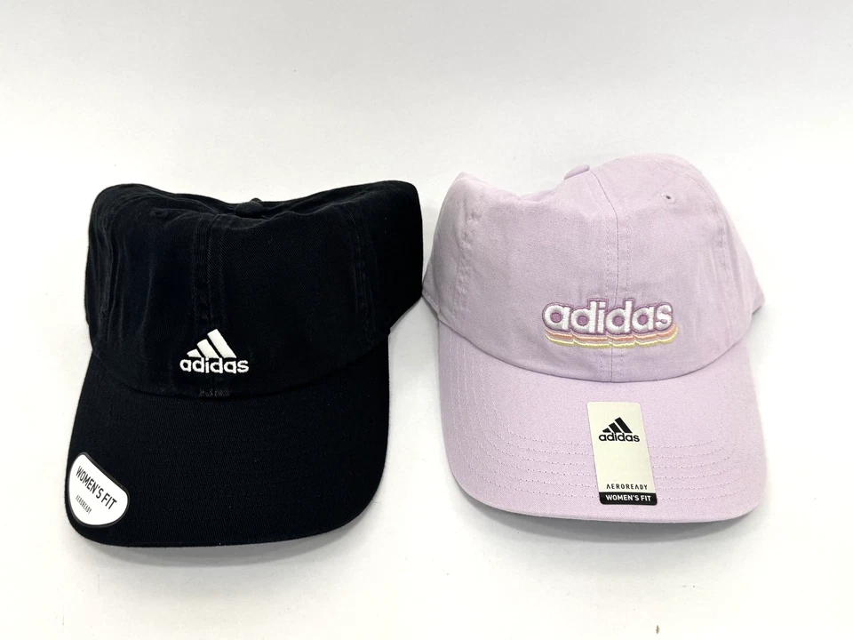Lote de 2 gorras de béisbol Adidas Saturday 2.0 sarga de algodón negra, gráfico rosa nuevas con etiquetas Foto 1 de 4